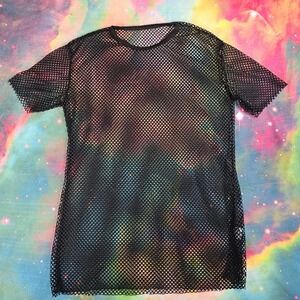 SHEIN‎ Black Fishnet Mesh Tunic Top Oversized Sheer Rave Festival XL